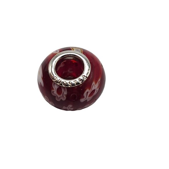 Sterling Silver Red Floral Murano Glass Bracelet Charm Bead - Picture 4 of 6